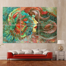 Donna - Tela Immagini Stile Liberty Murale Blu Verde Rosso Oltre Divano Modern