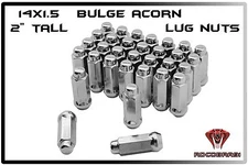 24 Pc 14x1.5 Chrome Bulge Acorn Lug Nuts Close End Tall 2" 6 Lug Chevy Gmc &More