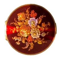 Vintage Powder Compact Stratton Rare Petite Model Red Enamel and Flowers #212
