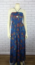 Free People One Step Ahead Maxi Dress Womens M Blue Floral Smocked Halter