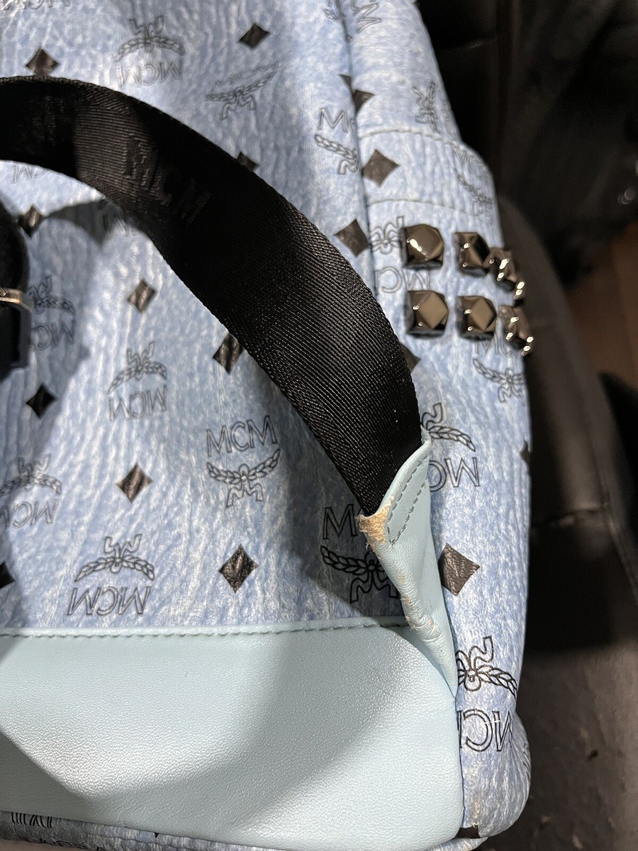 MCM Rucksack Logo Studded Leather Unisex Backpack Light Blue MCM Rucksack Logo Studded Leather Unisex Backpack Light Blue
