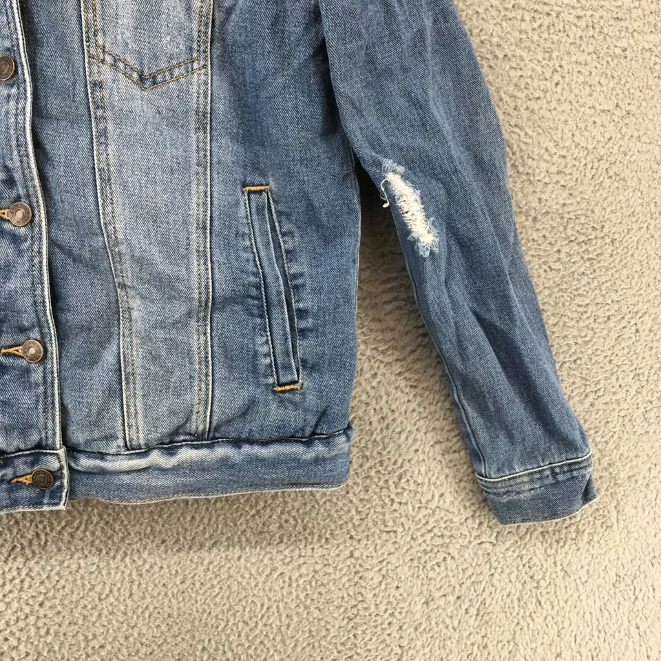 Pacsun Faux Fur Lined Denim Jacket Womens Medium Blue Cotton Button Up Casual - Image 3 of 4