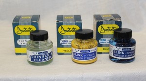 Justrite Set of 2 SLINK Stamp Ink & 1 Thinner Cleaner w/ Original Boxes