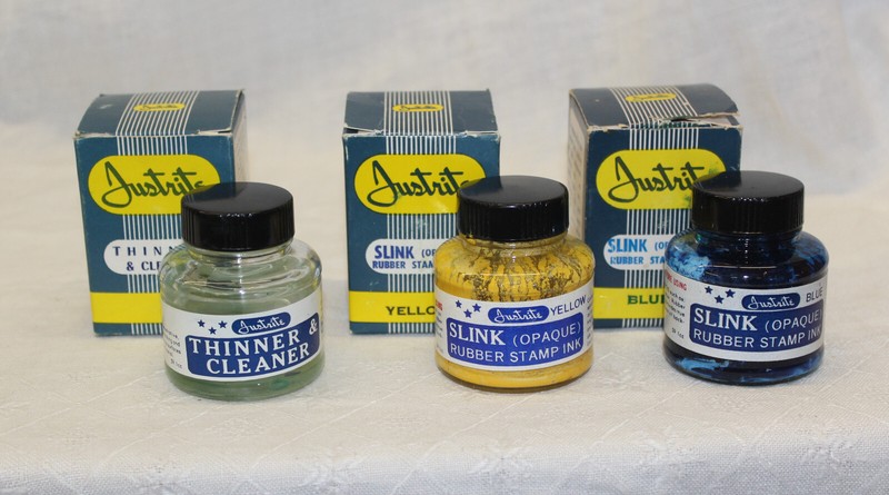 Justrite Set of 2 SLINK Stamp Ink & 1 Thinner Cleaner w/ Original Boxes