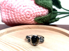 925 Sterling Silver  Labradorite Gemstone Ring - Floral Design Oval - Size 8