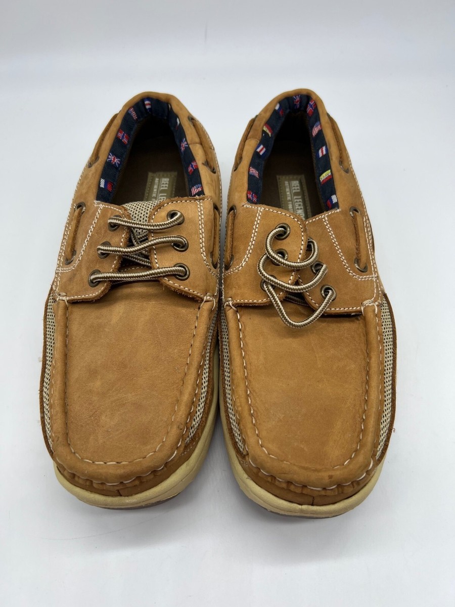 Reel Legends Catamaran Leather Slip-On Men Boat Shoes Size 9.5M | eBay