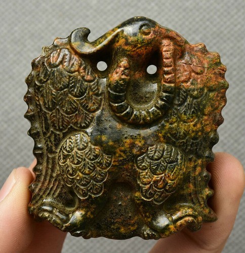 6CM Rare Old China Hongshan Culture Jade carving Birds Beast Bi "Gua ...