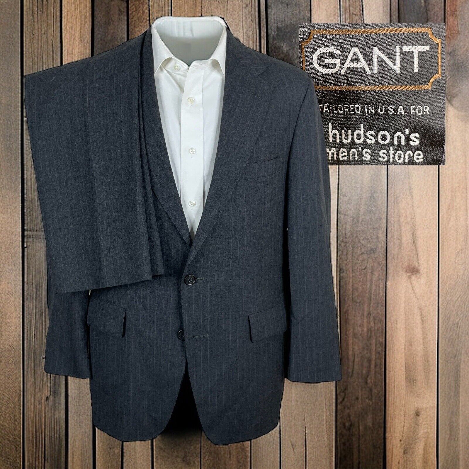 Gant 2 Piece Suit Mens 40S 34x29 Gray Stripe Vintage