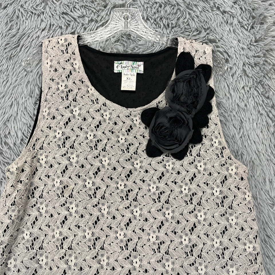 Camiseta sin mangas túnica Dama Noiz para mujer XL gris negra encaje roseta hippie boho artística Foto 2 de 4