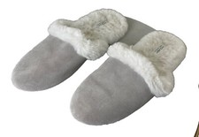 Haven Well Within - Gray Suede Leather Slides Faux Fur Slippers Women  s Size 9
