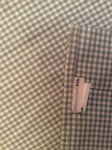 Pottery Barn Kids White Green Gingham Curtain Panel 44 W 84 L
