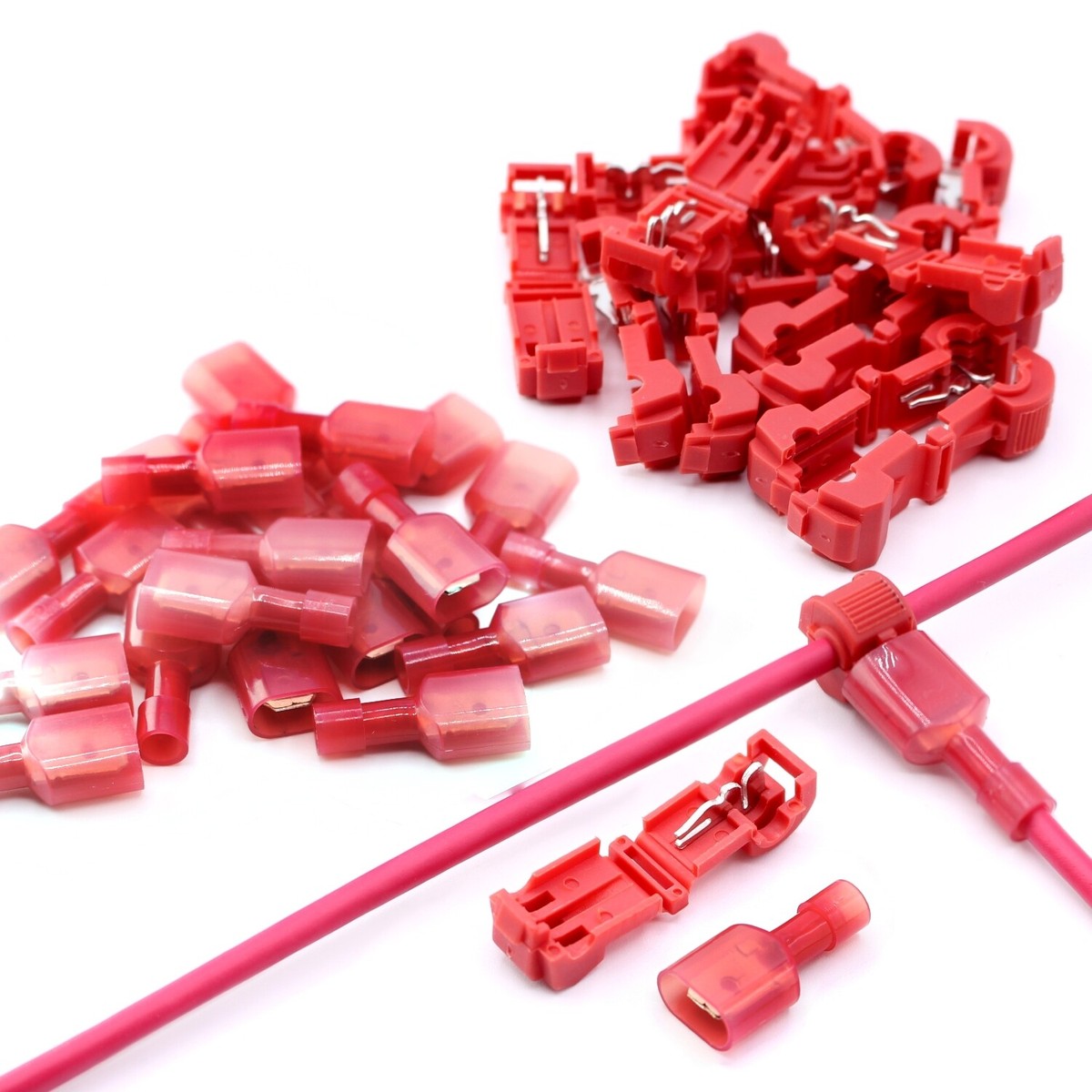 100 X Set Abzweigverbinder Stromdiebe ROT 0,5-1,5 Kabelschuhe 6,3mm
