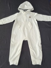 NWT NEW MONCLER baby white romper footless with hood and pocket 12/18M