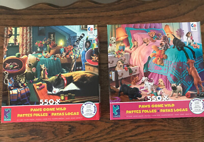 NEW 2 Ceaco Jigsaw Puzzles 550 Pcs Paws Gone Wild Cats Kittens & Dogs Puppies