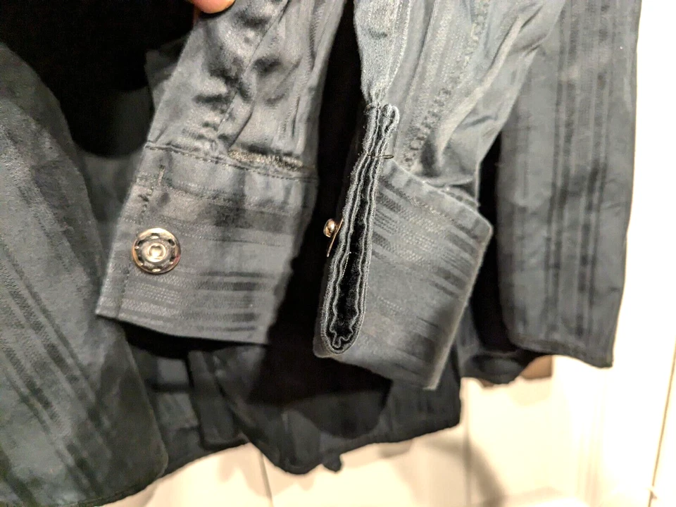 Camisa Tommy Bahama Indigo Palma Manga Larga Rayas Hombres Talla XL A Presión Puño Abatible Gótico Foto 3 de 4