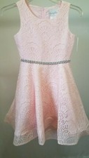 Party Dress Blush Pink Sleeveless Lace Jewel Waist Girls 7, Headband NEW w TAGS