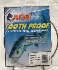AFW Fishing Tooth Proof Stainless Steel Single Strand Leader Wire 69 LB 30 Foot