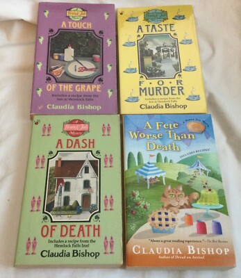 4 Mystery PBs by Claudia Bishop: A Taste for Murder, Dash of Death, Touch Grape+
