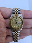 Vintage Seiko Bilingual Day Date 7N83-0041 Two Tone Quartz Watch Japan