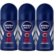 Nivea for Men Dry Impact Antiperspirant Deodorant Roll-On 50Ml 3 Pack