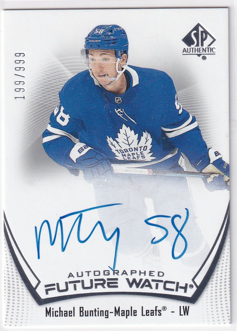 2021-22 SP AUTHENTIC #171 MICHAEL BUNTING FUTURE WATCH AUTO /999- MAPLE LEAFS