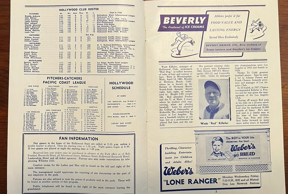 1939 PCL Hollywood Stars Official Program vs Los Angeles Angels - Gilmore Field - Image 2 of 4