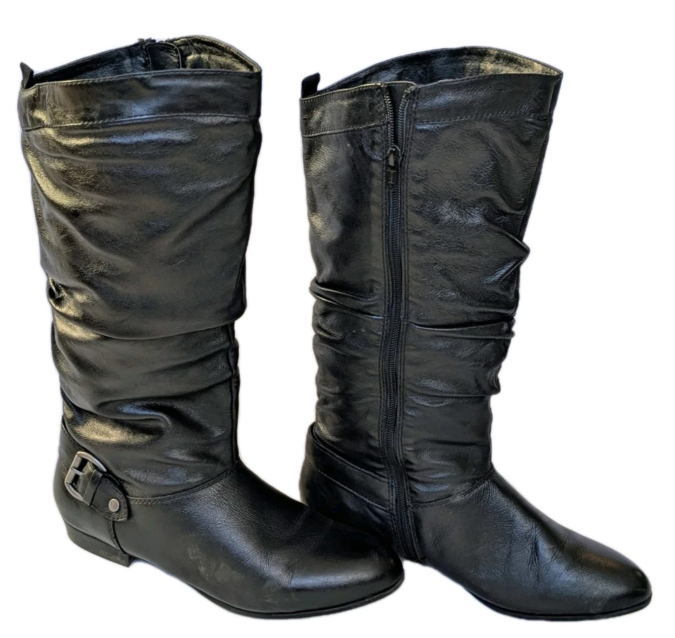 Vintage Y2K ALDO black leather 80s-style slouch buckle BOOTS womens 9 fits 8.5 - Image 3 of 4