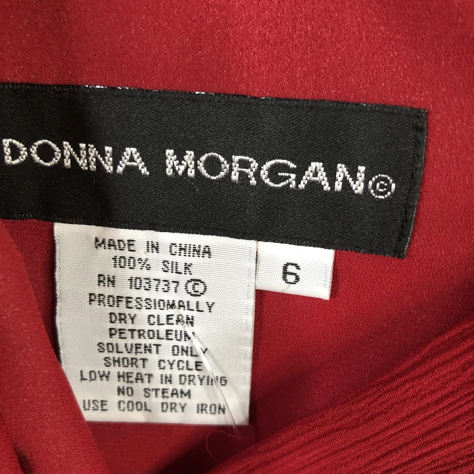 Vestido Donna Morgan Mujer 6 Rojo Seda Midi Cuello en V Plisado Corpiño Formal Cóctel Foto 3 de 4