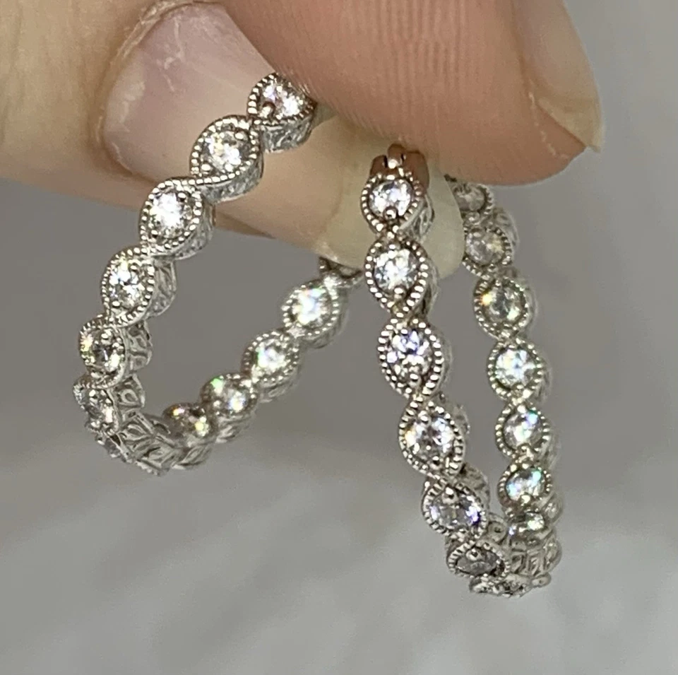 Rare! Tacori 925 Sterling Silver Cz Inside Out 25mm Hoop Earrings - Image 2 of 4