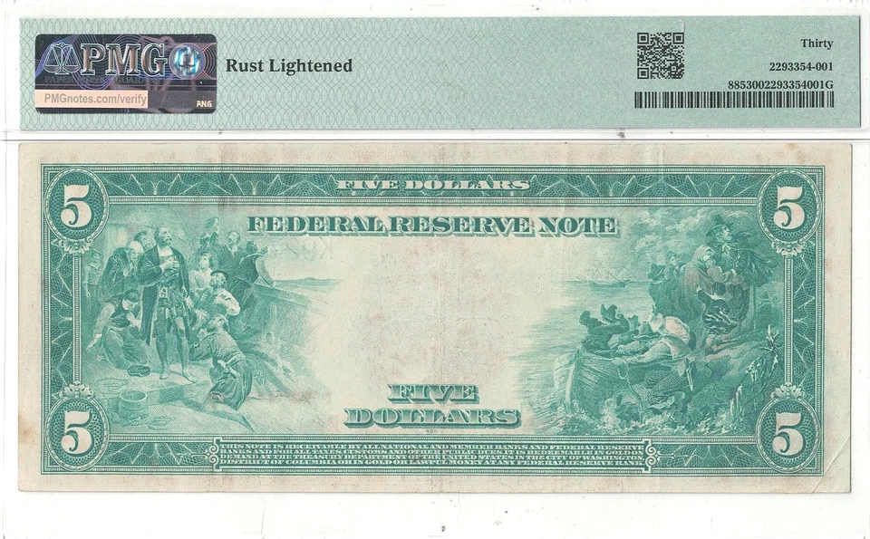 1914 $5 Federal Reserve Note Fr-885 PMG VF-30 - Image 3 of 3