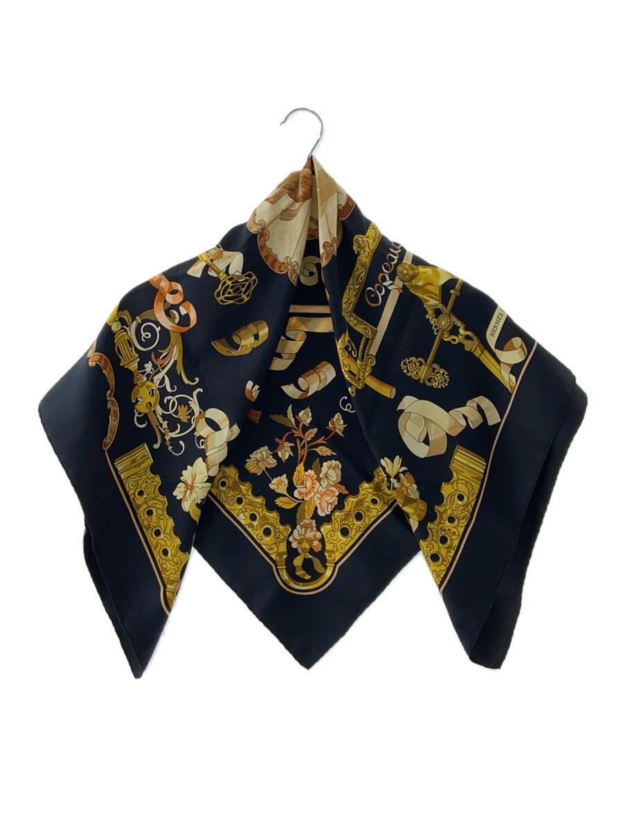 HERMES Carre 90 Copeaux Silk Scarf Black All-Over Pattern for Women