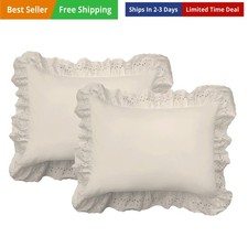 Timeless 2-Pack Ivory Ruffled Pillow Shams with Eyelet Embroidery, Standard Size