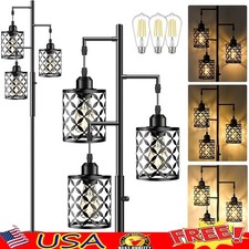 Dimmable Floor Lamp W/ Metal Cage Industrial Tall Lamp Living Room Office New