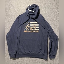 Realtree Hoodie Sweatshirt mens L navy blue soft camo flag deer graphic hunting