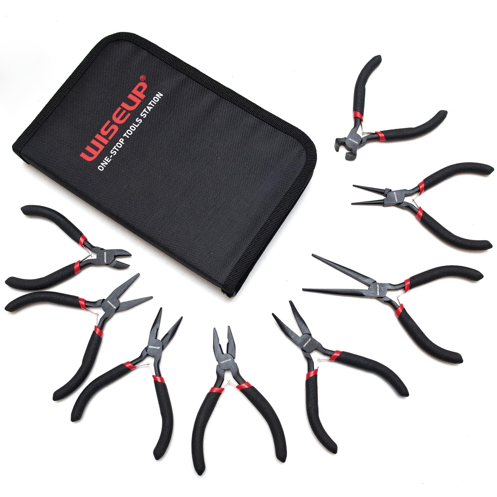 8-Piece Mini Pliers Set，Needle, Round, Flat, Long, Bent Nose, Diagonal, End C...