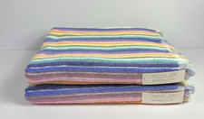 Rachel Zoe Bath Towels Rainbow Pastel Striped with Fringe Cotton Set of 2 NEW