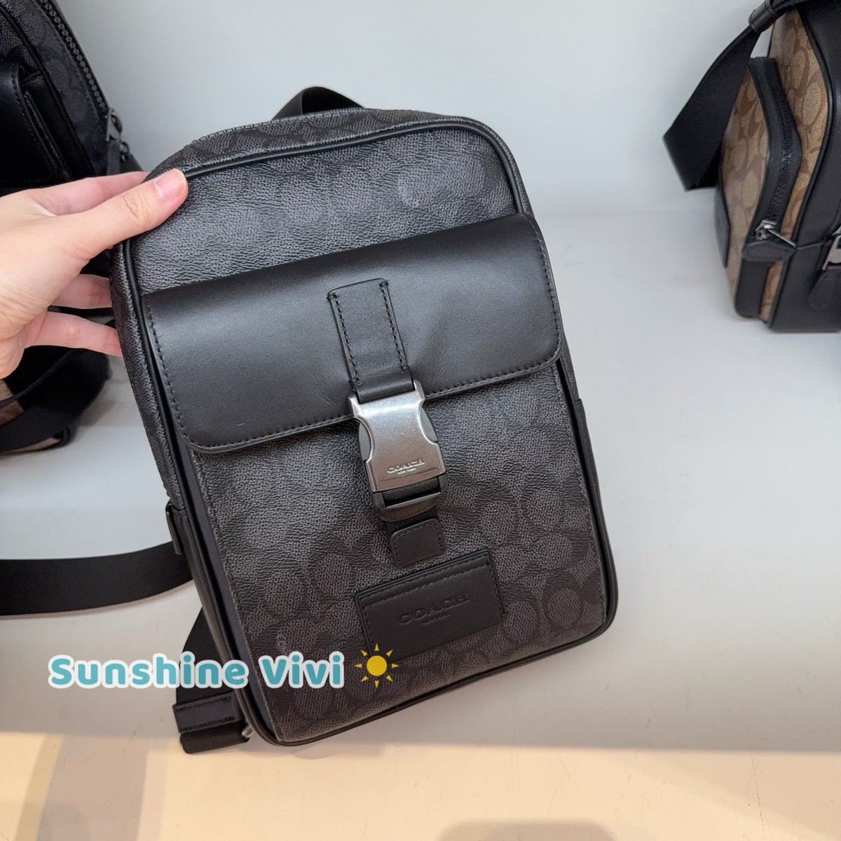 NWT Coach Track Pack In Signature Canvas CX880 Gunmetal/Charcoal