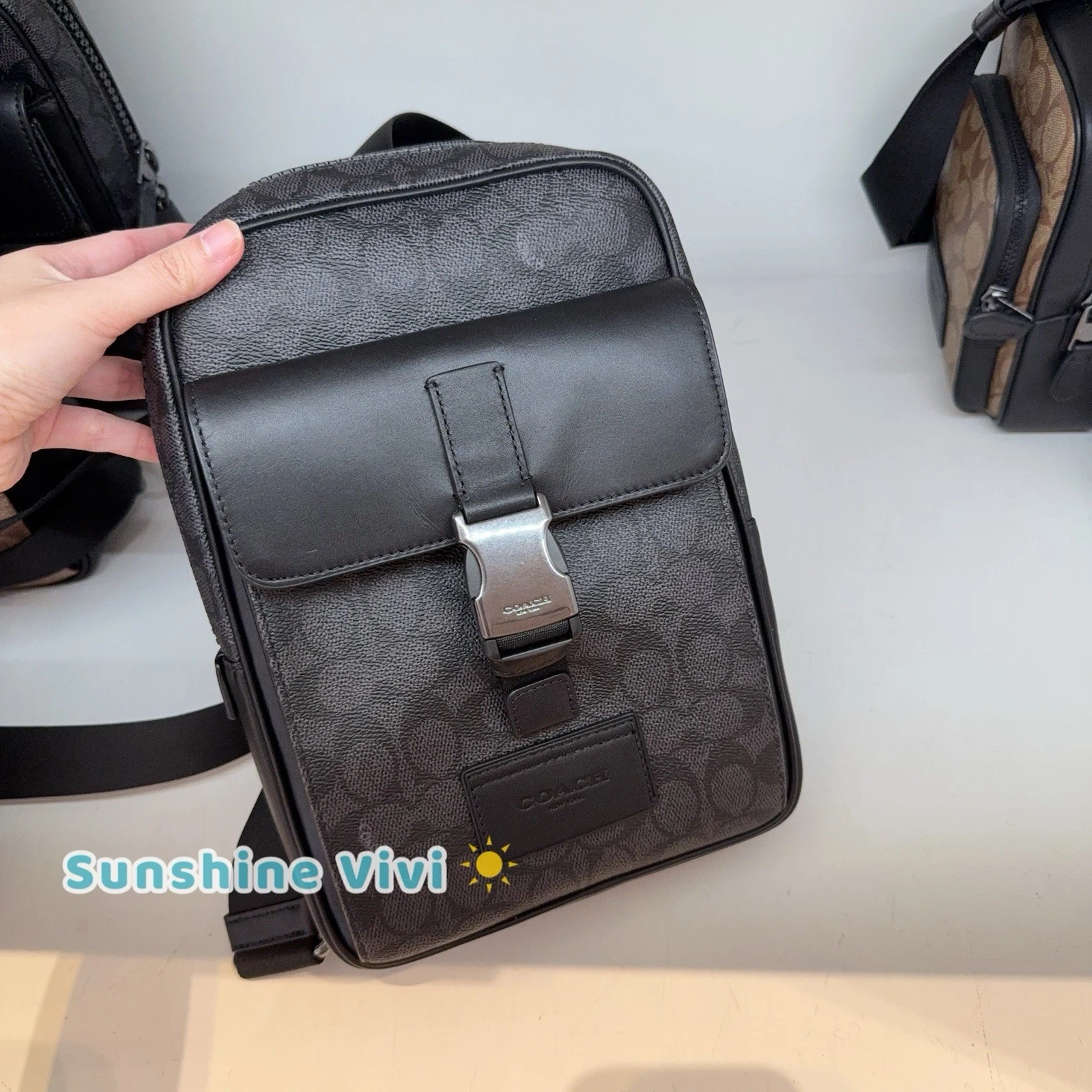 NWT Coach Track Pack In Signature Canvas CX880 Gunmetal/Charcoal/Black