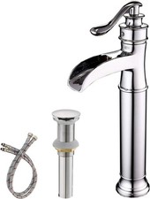 BWE Vessel Sink Faucet Chrome Polished Waterfall Spout Tall Body Single Hole