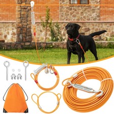 100FT Dog Tie Out Cable with 10FT Trolley Run Leash for Yard, Heavy Duty Pet ...