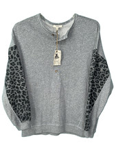 New Easel Sweatshirt Pullover Gray Animal Print Long Sleeve Small