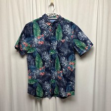 Izod Saltwater Relaxed Tropical Hawaiian Shirt Mens Sz Large Cotton Short Sleeve