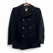 VTG US Navy 1980s Peacoat Wool Coat 36S Double Breasted Silver Button Military