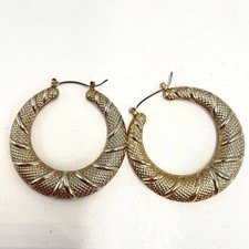 Vintage 90s Two Tone Textured Hoop Earrings Large Bold Fashion Retro Jewelry Y2K