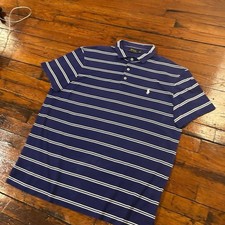 Polo Ralph Lauren Men's Blue and White Striped Short Sleeve Polo Shirt
