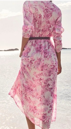 ZARA DAMSKA SUKIENKA MIDI W PASKI Z NADRUKIEM I FALBANAMI RÓŻOWA BIAŁA 2298/167 ROZMIAR XL - Zdjęcie 4 z 6