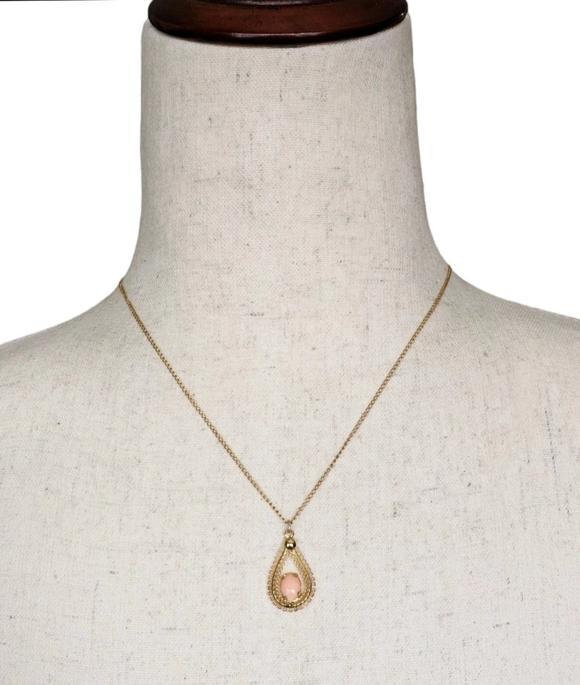 Collar Colgante Coral Piel de Ángel Lleno Oro 12K Filigrana Rosa Lágrima Foto 2 de 4