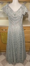 Vtg 80s Dress Cachet By Bari Protas Sage Green Lace Full Length Gown Sz 12
