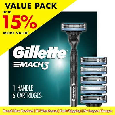 Gillette Mach3 Men Manual Razor Shaving Handle + 6 Blade Refills