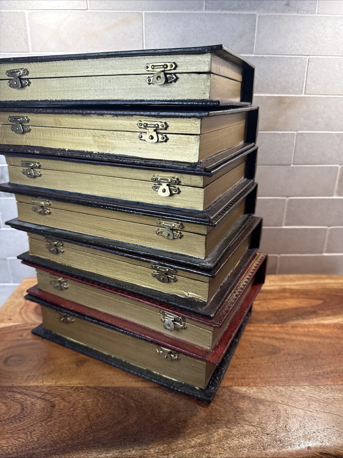 Decorative Faux Books Storage Boxes Wood Felt Lined Hollow Book Hide Lot Of 7